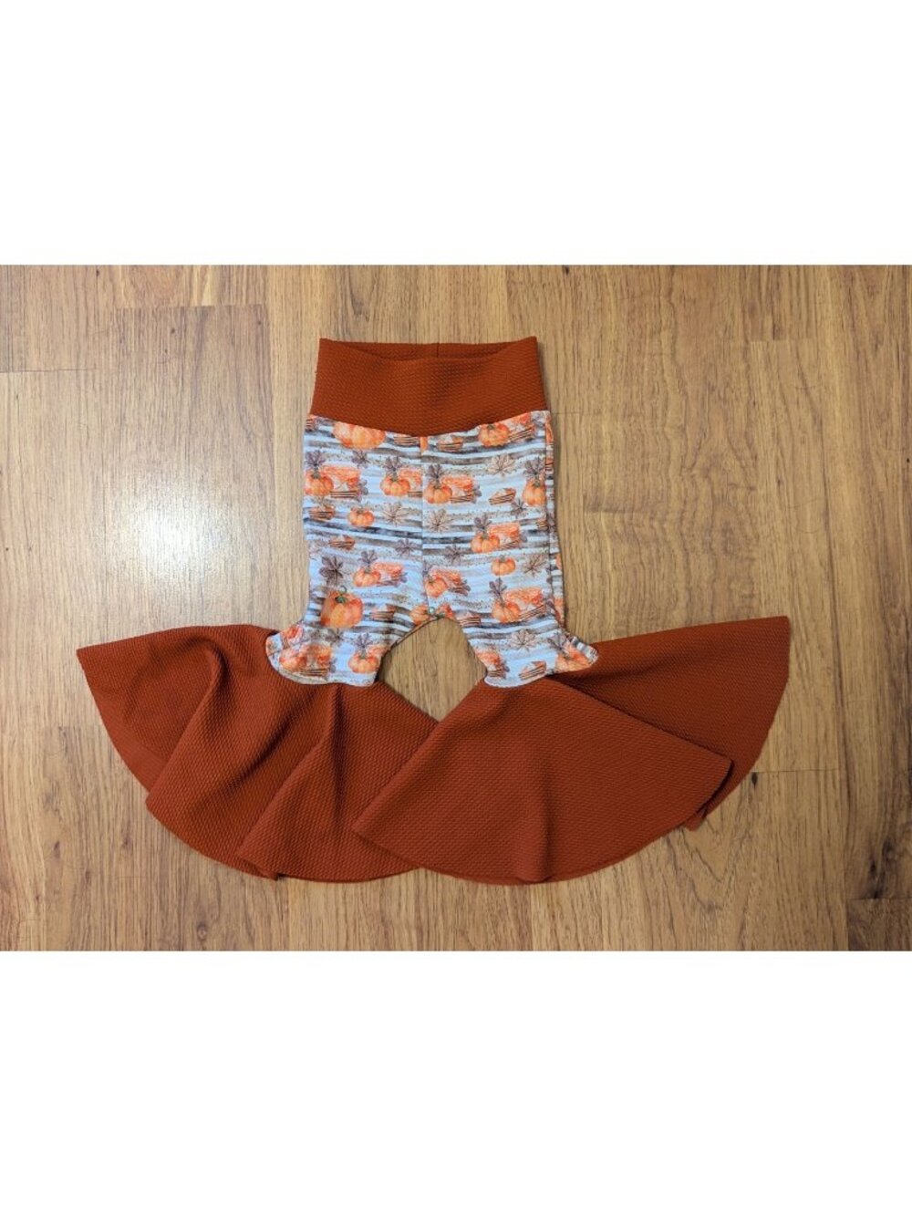 Handmade Toddler Girls 12/18 Fall Pumpkin Bell Bottom Pants By Sunflower